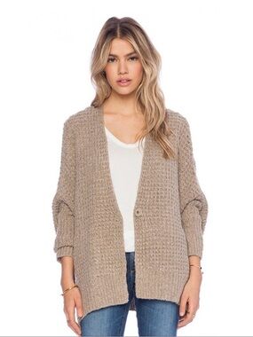 Free People Breeze Chunky Knit Oversized Cardigan Sweater Teak Brown Tan Size S
